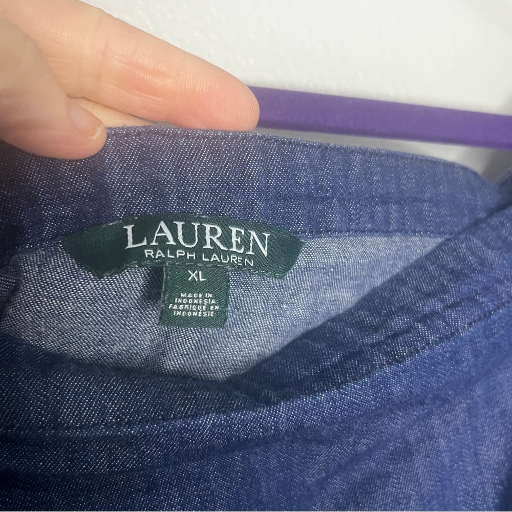 Lauren Ralph Lauren Denim Blouse Shirt XL Round Off The Shoulder‎ Cold Shoulder - Picture 5 of 6